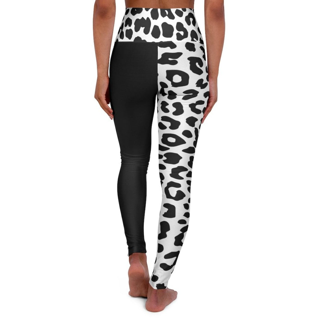 Womens High-waist Fitness Legging Yoga Pants, Black White Leopard