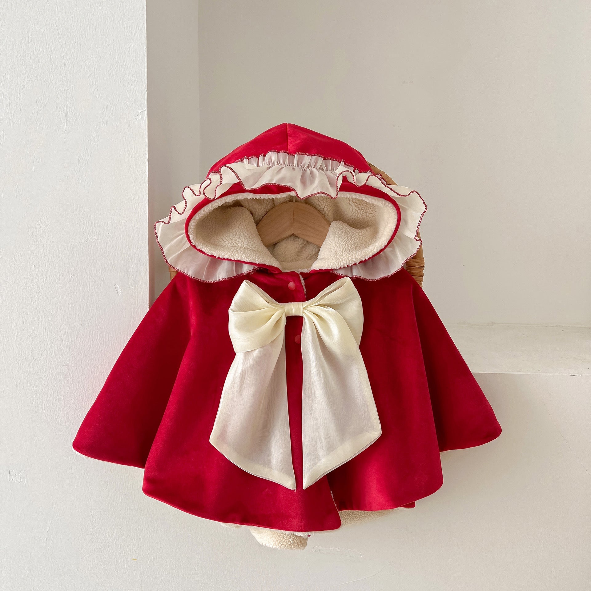 Autumn and Winter Baby Girl Color Patchwork Warm Cozy Fleece Cape