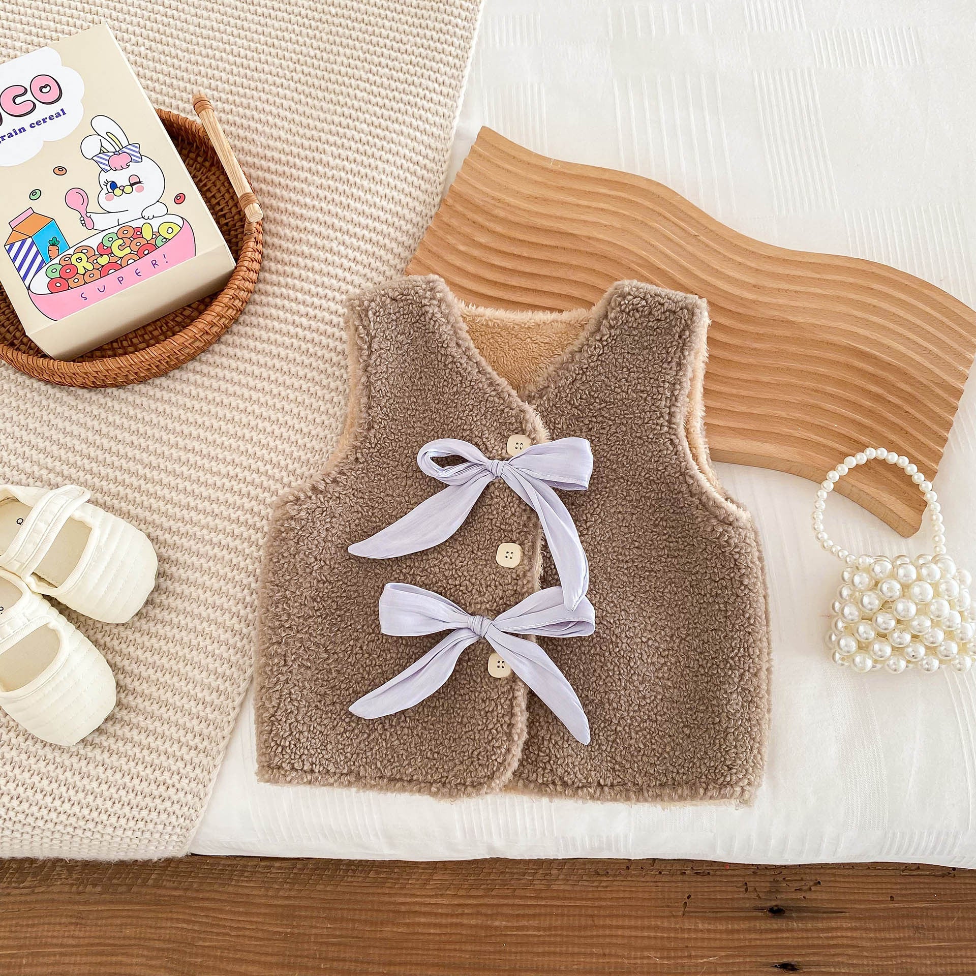 Adorable Infant Baby Girls Fleece Sleeveless Single Breasted Sweater