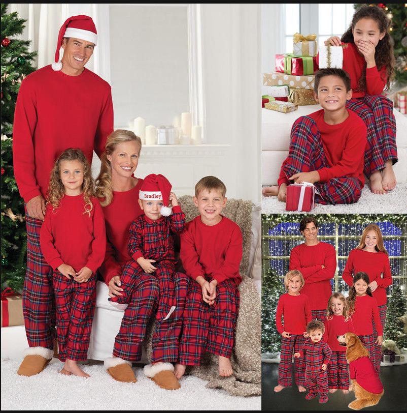 Newest Christmas Pajamas Family Look Christmas Grid Printed Clothes