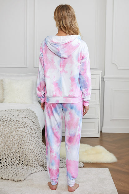 Pink Shut-eye Pocketed Tie-dye Knit Hooded Joggers Set