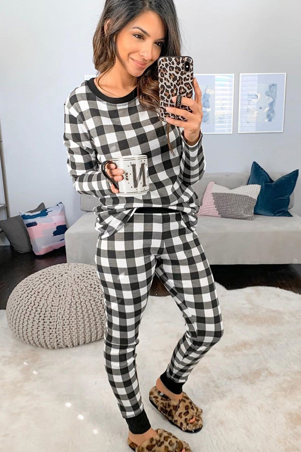 Black Plaid Two Pieces Loungewear