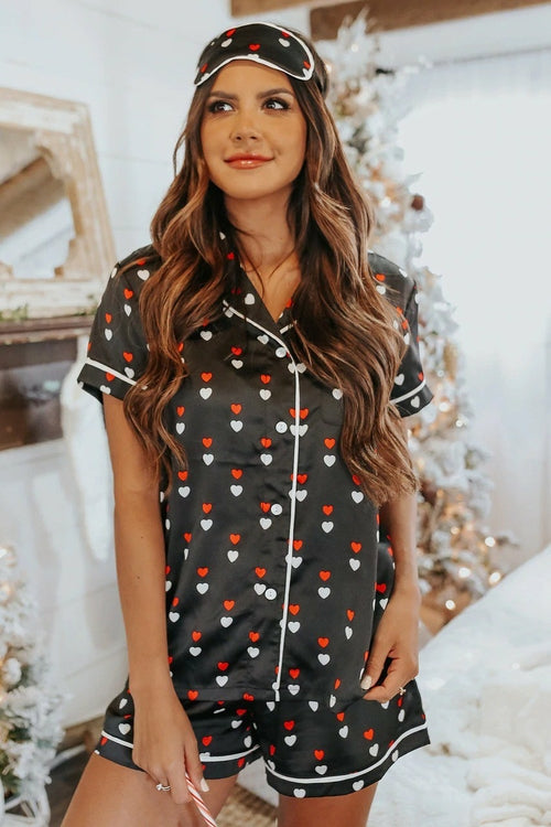 Print Satin Short Sleeve Shirt and Shorts Pajama Set