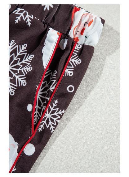White Printed Christmas Santa Claus Print Shirt and Pants Pajama Set