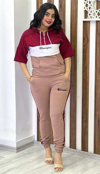 Short Sleeved Drawstring Zipper &amp; Jogger Pants Set