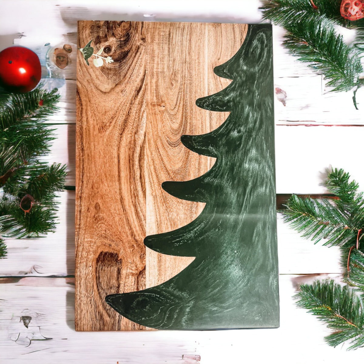 Christmas Serving Board Marble &amp; Wood