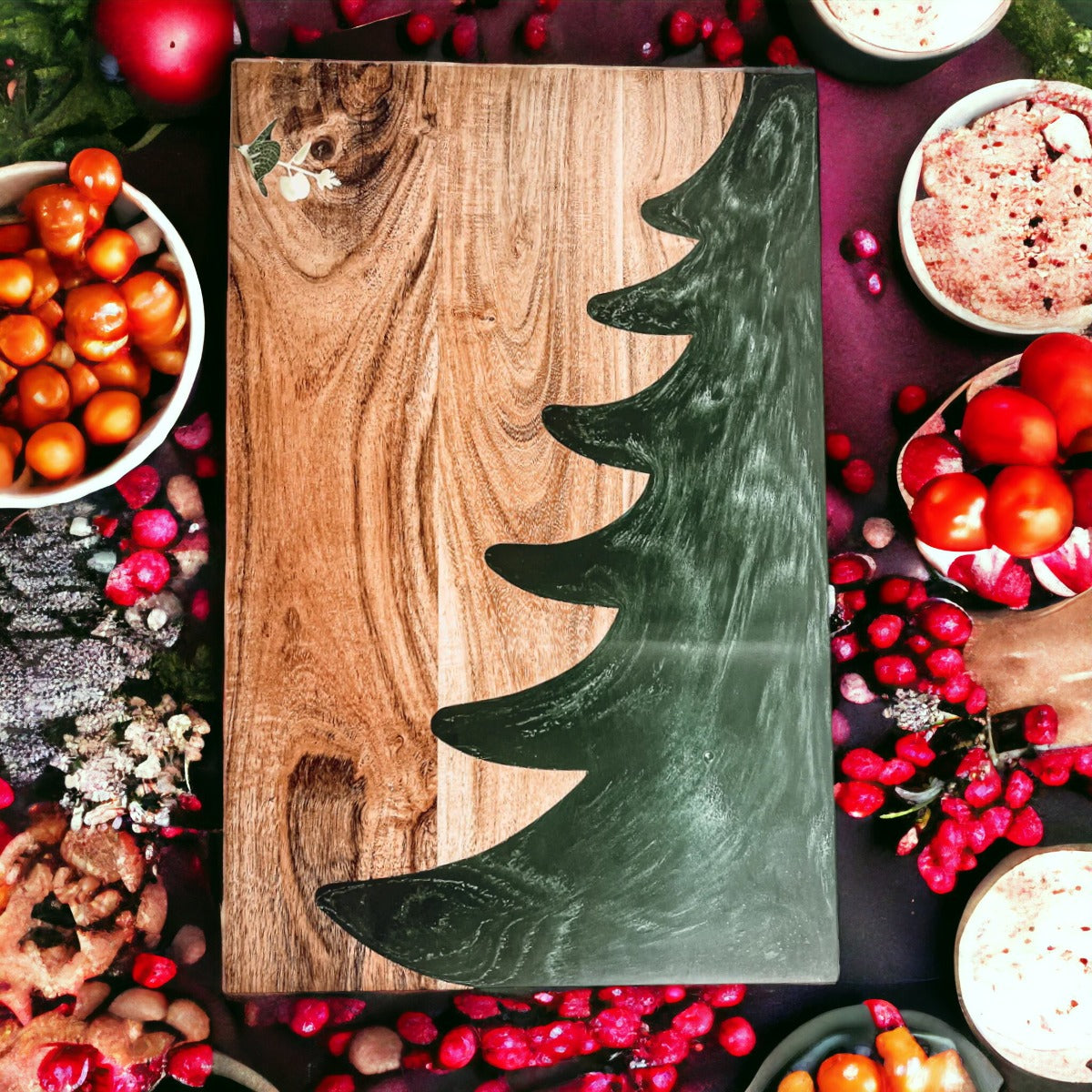 Christmas Serving Board Marble &amp; Wood