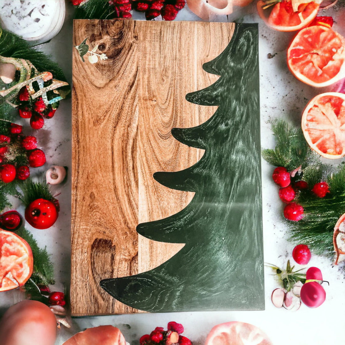 Christmas Serving Board Marble &amp; Wood