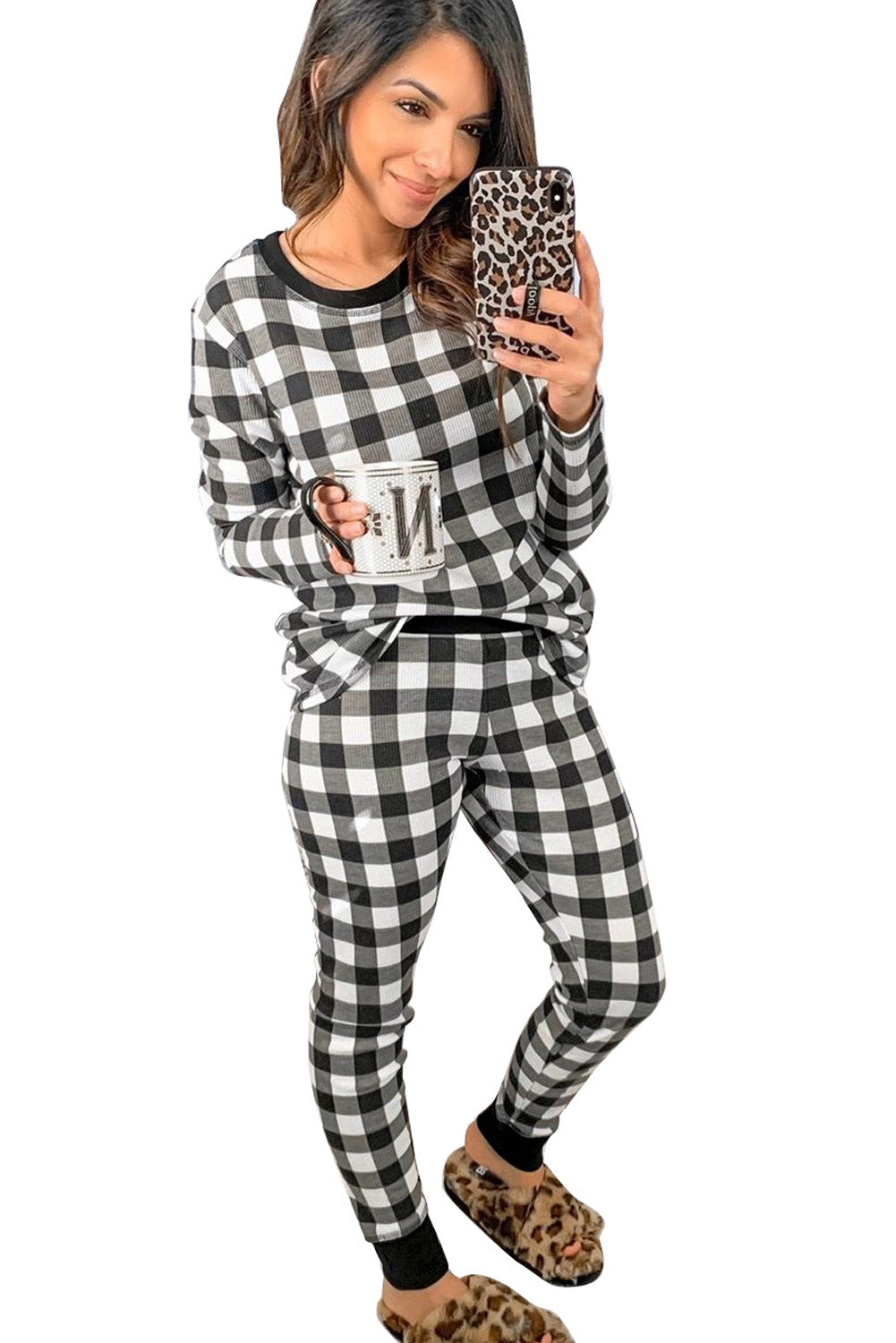 Black Plaid Two Pieces Loungewear