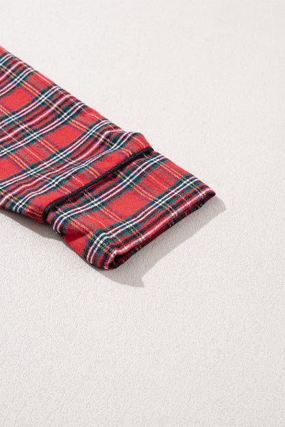 Fiery Red Tartan Plaid Print Long Sleeve Shirt and Pants Pajama Set