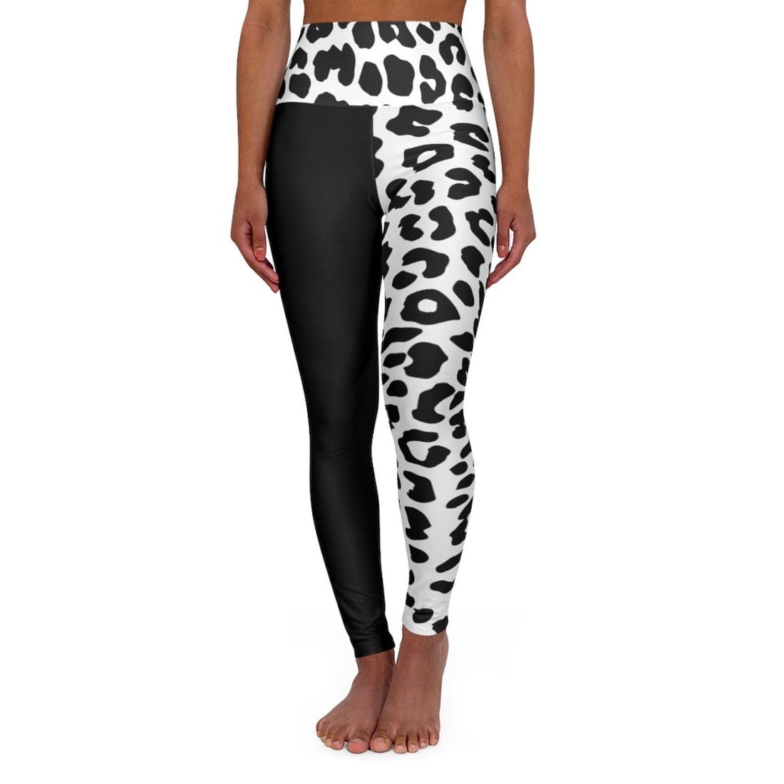 Womens High-waist Fitness Legging Yoga Pants, Black White Leopard
