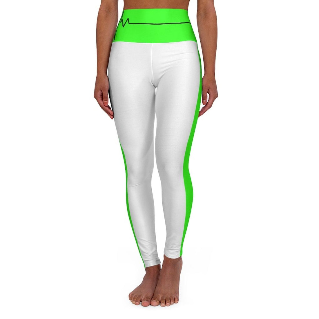 Womens High Waist Fitness Legging Yoga Pants, Neon Green White Beating