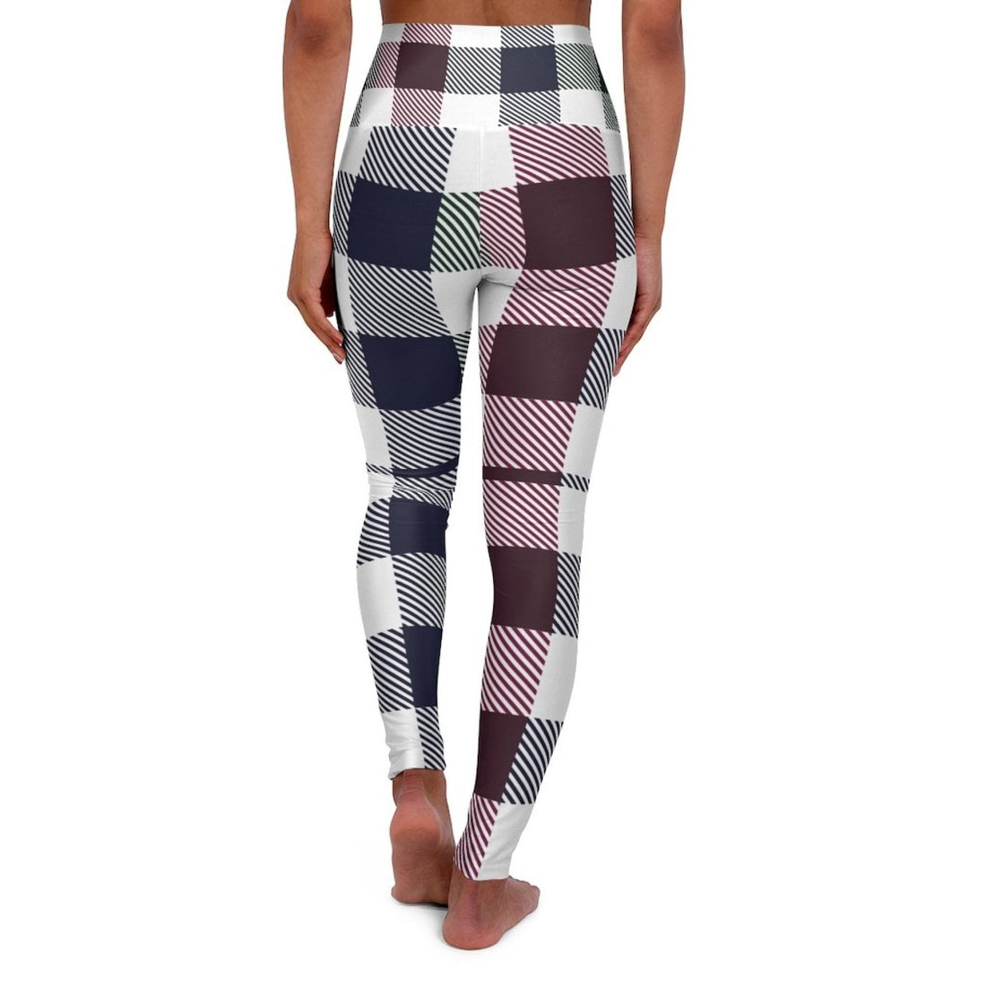 Womens High-waist Fitness Legging Yoga Pants, Multicolor Plaid