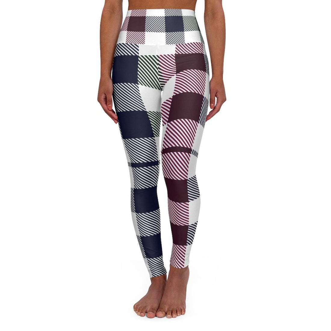 Womens High-waist Fitness Legging Yoga Pants, Multicolor Plaid