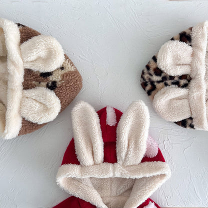 Autumn and Winter Baby Girl Cartoon Pattern Warm Cozy Fleece Cape