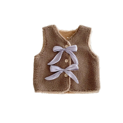 Adorable Infant Baby Girls Fleece Sleeveless Single Breasted Sweater