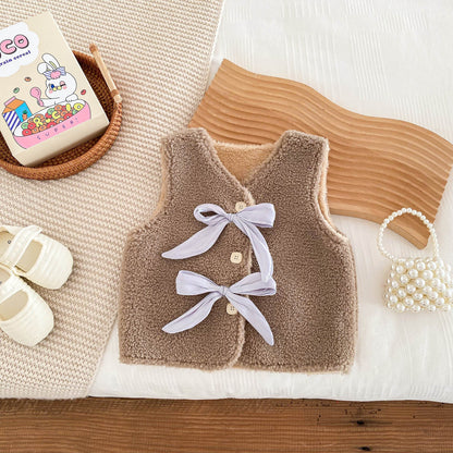 Adorable Infant Baby Girls Fleece Sleeveless Single Breasted Sweater